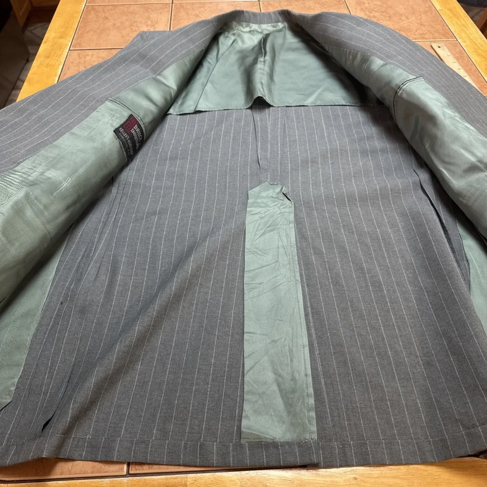 Bruce Douglass 2 Pc Suit Jacket 50XL BIG TALL Pants 44 x 34 Green Pin Stripe VTG